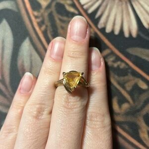 Gold-Tone Modernist Triangular Statement Ring | Sterling Silver | Yellow Stone
